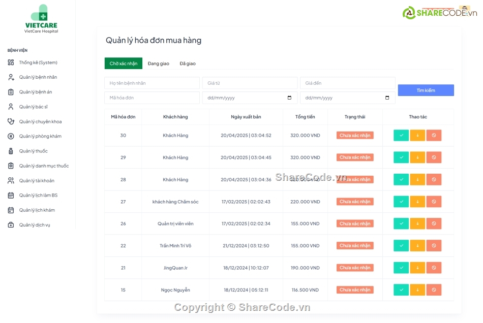 website bệnh viện,quản lý bệnh nhân,quản lý nhà thuốc,đặt lịch khám bệnh,laravel mysql,Web quản lý bệnh nhân bệnh viện