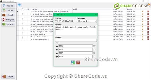code quản lý,ngân hàng câu hỏi,trắc nghiệm,đề thi trắc nghiệm,quản lý đề thi trắc nghiệm