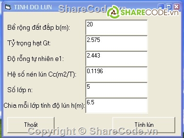 code tính lún bằng lập trình,nền đất yếu,code ch­ương trình tính lún,code lún cố kết,code tính lún,code phương pháp cọc cát