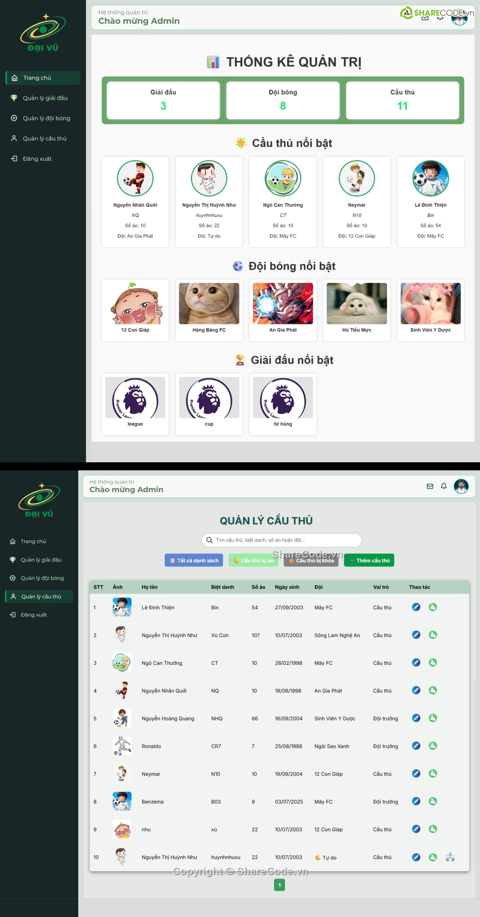 website bóng đá,quản lý đội bóng,quản lý cầu thủ,bóng đá,quản lý giải bóng đá,website php