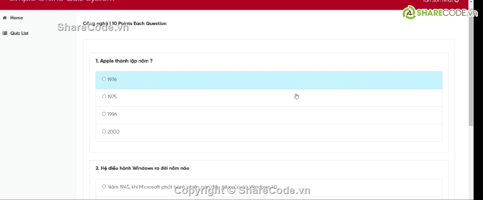 quiz online,trắc nghiệm,thi online,php mysql,website trắc nghiệm,thi trắc nghiệm