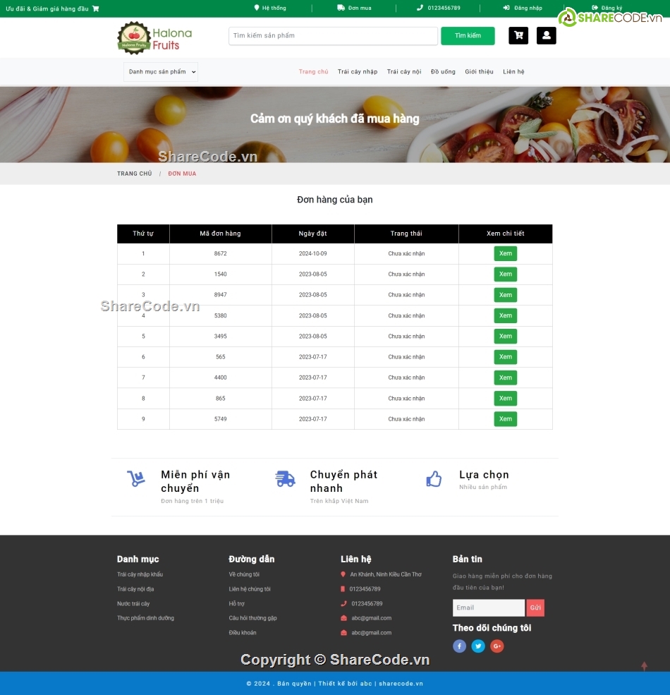 code web trái cây,website trái cây,website bán trái cây,php mysql,code php thuần,web php