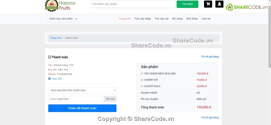 code web trái cây,website trái cây,website bán trái cây,php mysql,code php thuần,web php