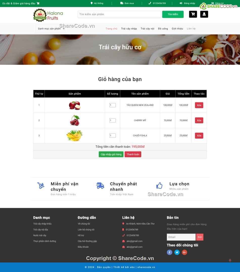 code web trái cây,website trái cây,website bán trái cây,php mysql,code php thuần,web php