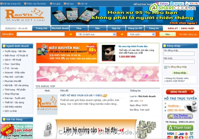 Rao vặt,web rao vặt,website giới thiệu,website bán hàng,code web rao vặt,web bán hàng rao vặt