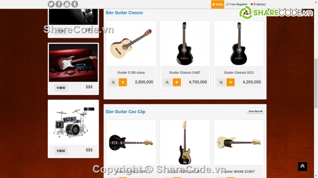 web bán đàn guitar,web bán hàng,đồ án php,full code php,web bán đàn ghita