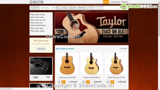 web bán đàn guitar,web bán hàng,đồ án php,full code php,web bán đàn ghita