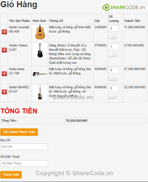 web bán đàn guitar,web bán hàng,đồ án php,full code php,web bán đàn ghita