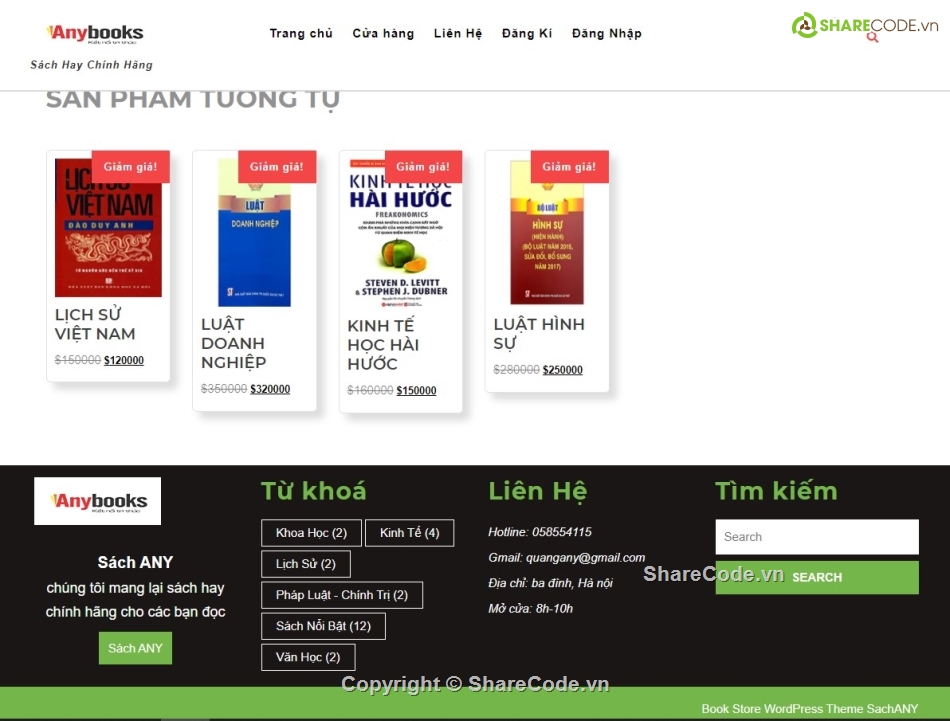 webtise bán sách,web bán sách bằng wordpress,code wordpress bán sách,Share theme Wordpress