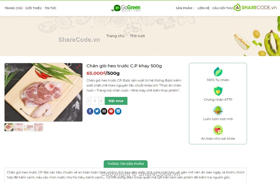 code ẩm thực,sharecode bán thực phẩm,website nông sản