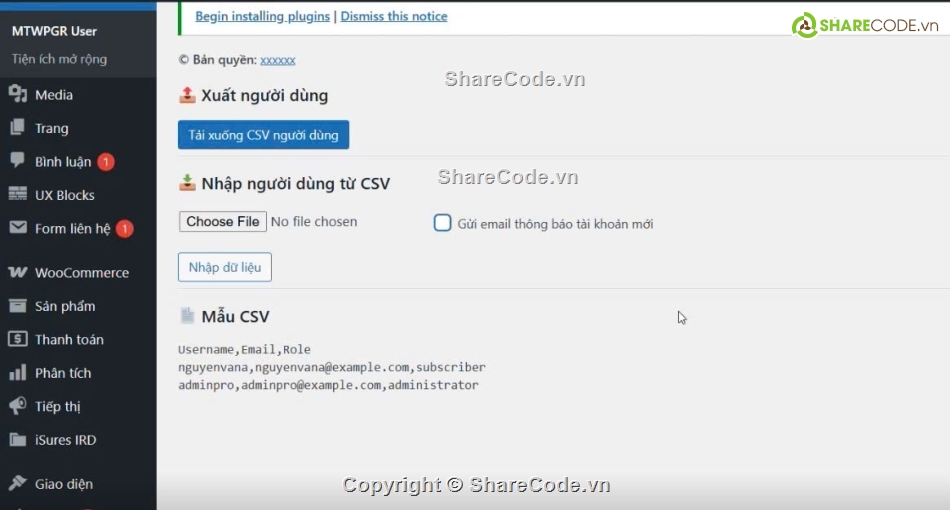 chức năng,chức năng nhập người dùng,chức năng xuất người dùng,nhập và xuất thông tin,nhập và xuất thông tin người dùng,Chức năng xuất nhập người dùng trong WordPress