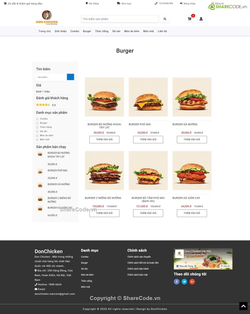 website bán burger,website đặt đồ ăn,website nhà hàng,sharecode bán đồ ăn,sharecode đặt đồ ăn,PHP MVC