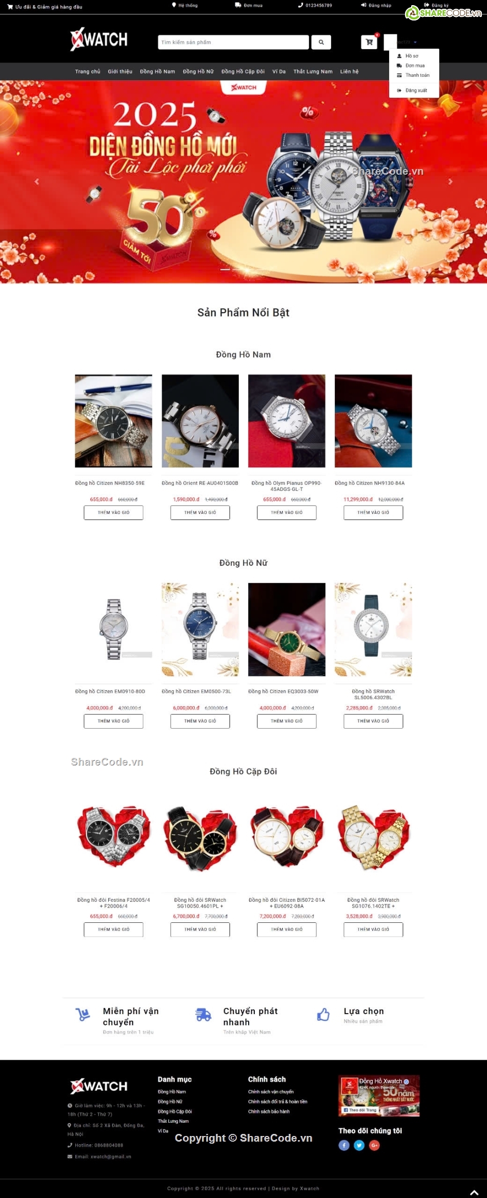 web bán đồng hồ,web đồng hồ,shop đồng hồ,code web đồng hồ,source code web bán đồng hồ,website bán đồng hồ