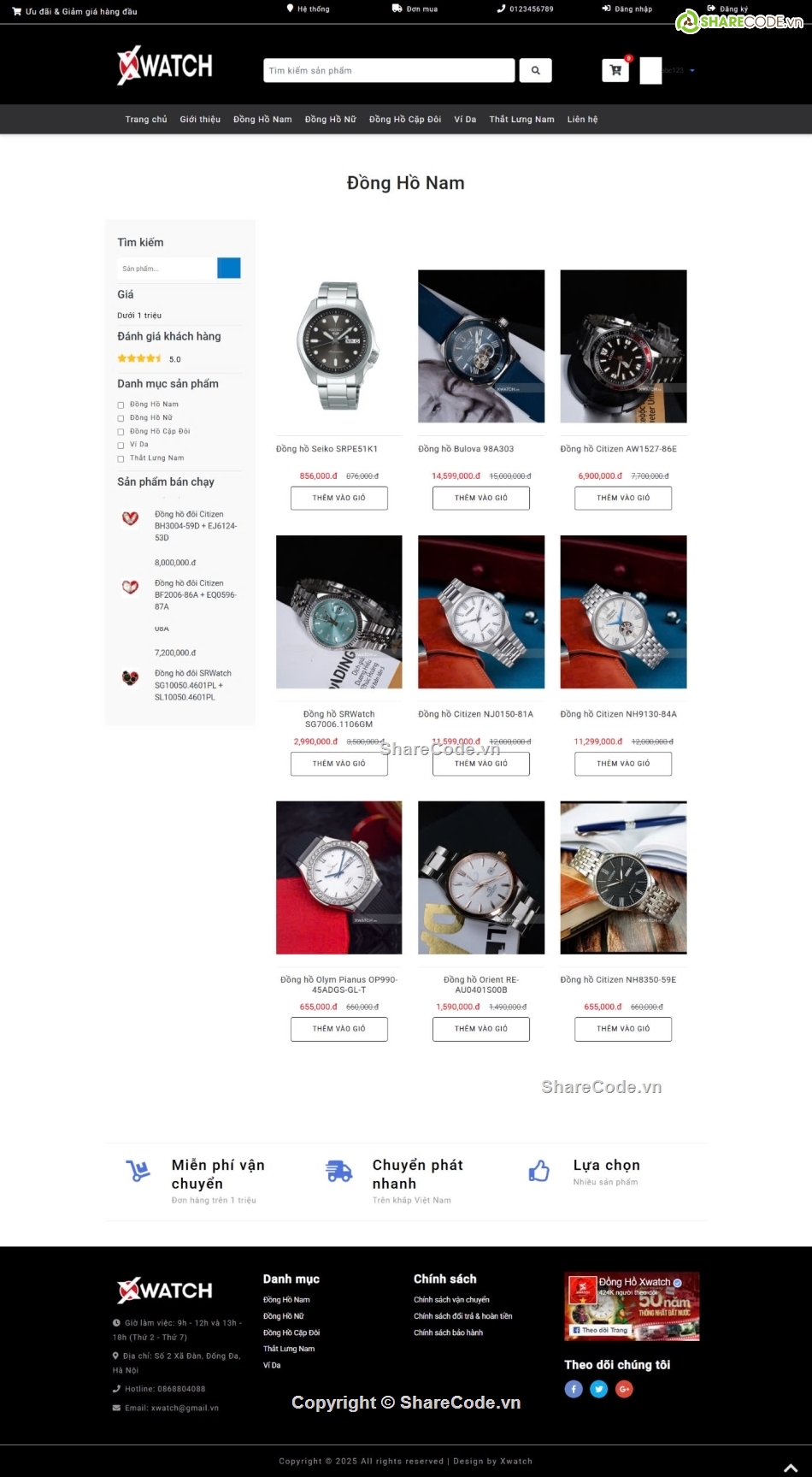 web bán đồng hồ,web đồng hồ,shop đồng hồ,code web đồng hồ,source code web bán đồng hồ,website bán đồng hồ