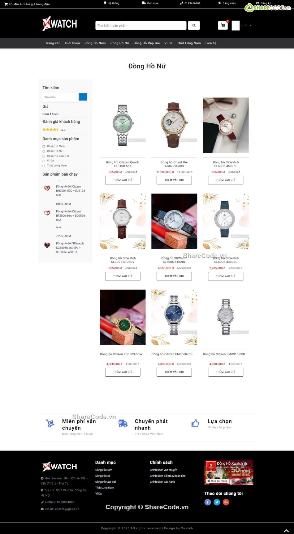 web bán đồng hồ,web đồng hồ,shop đồng hồ,code web đồng hồ,source code web bán đồng hồ,website bán đồng hồ
