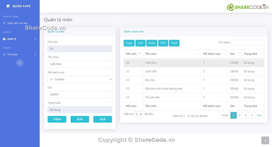 Quản lý quán cafe,Website quản lý quán cafe,Code PHP Website bán hàng,Code PHP Web bán hàng,Bán cafe,Bán trà sữa