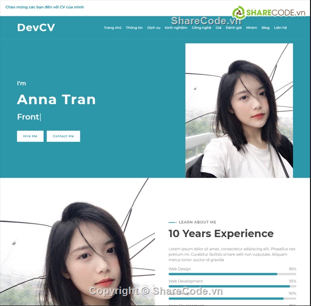 Sharecode,website giới thiệu bản thân,website thông tin cá nhân,share code web CV,CV xin việc đẹp,Code CV cá nhân cực đẹp
