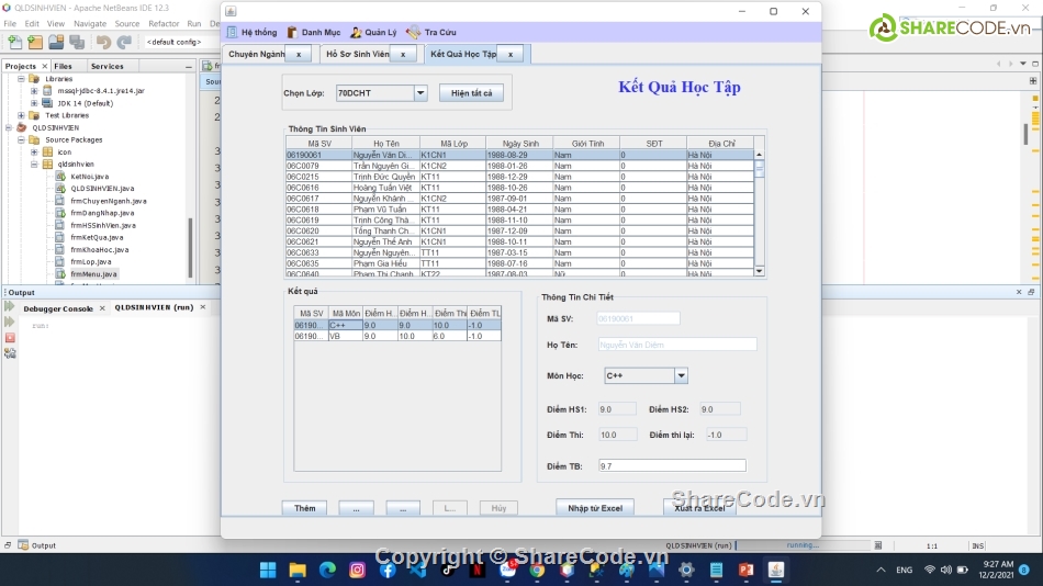 JavaSwing,Java quản lý điểm sinh viên,Quản lý điểm sinh viên javaswing,project quản lý điểm sinh viên,neatbean java