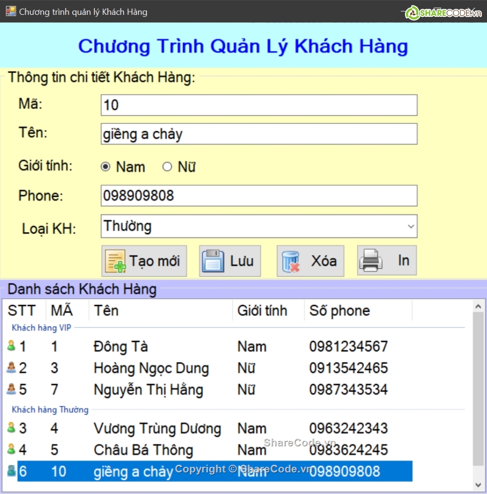 Sharecode,code quản lý khách hàng,c#,phân loại khách thường,khách VIP,ListView