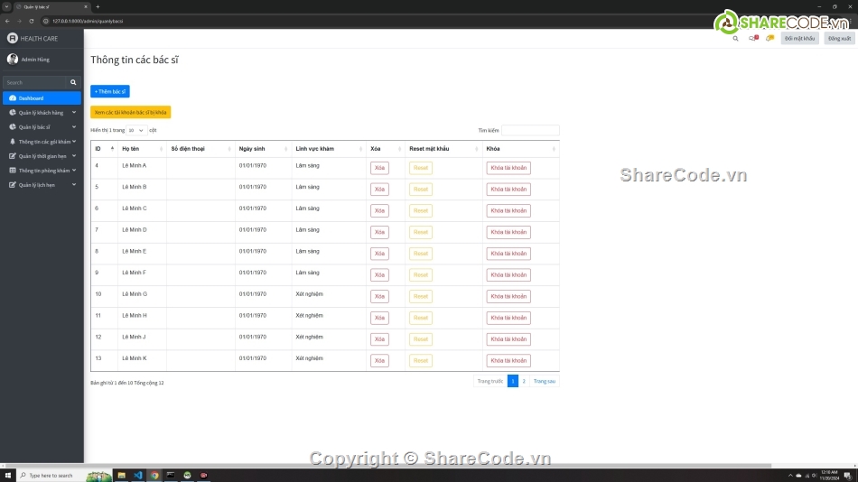 Quản lý đặt lịch phòng khám php mysql,quản lý phòng khám php mvc mysql,quản lý phòng khám php,quản lý phòng khám mvc,php quản lý đặt lịch phòng khám