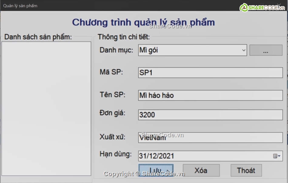 Sharecode,xóa danh mục và sản phẩm,Sharecode quản lý sản phẩm,code quản lý sản phẩm