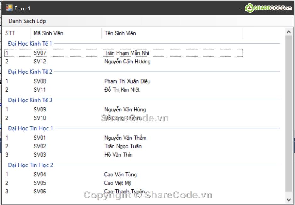 Sharecode,code quản lý sinh viên,quản lý sinh viên C#,TreeView,ListView,C#