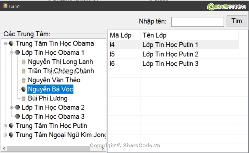 Sharecode,TreeView,ListView,Quản Lý Trung Tâm,database