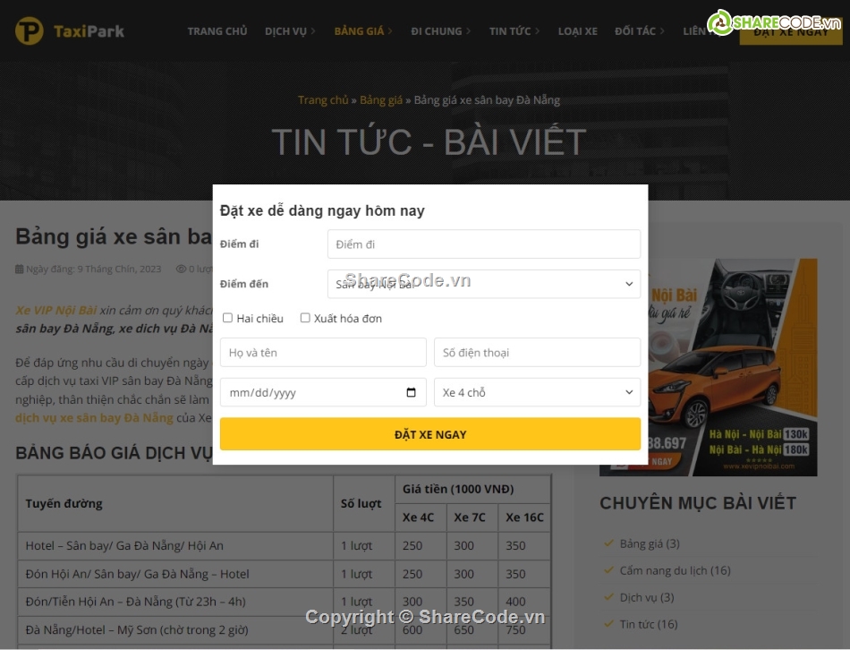 Sharecode thuê xe taxi chuẩn SEO,Sharecode taxi,code taxi cực đẹp,code web thuê xe taxi