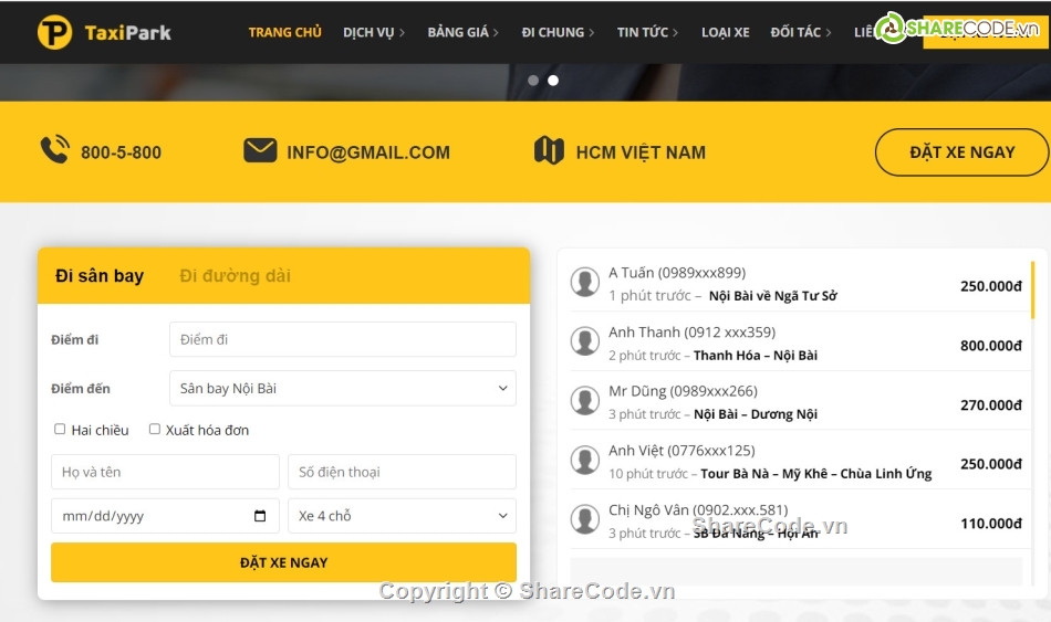 Sharecode thuê xe taxi chuẩn SEO,Sharecode taxi,code taxi cực đẹp,code web thuê xe taxi