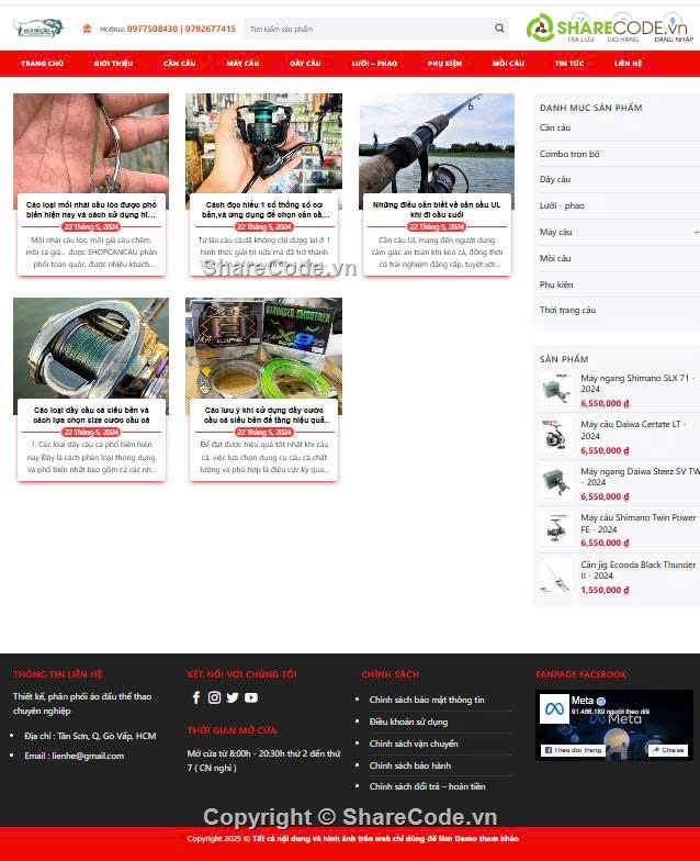 web bán dụng cụ câu cá,web cần câu cá,phụ kiện câu cá,đồ chơi câu cá,câu cá,Sharecode website chuyên bán phụ kiện đồ chơi câu