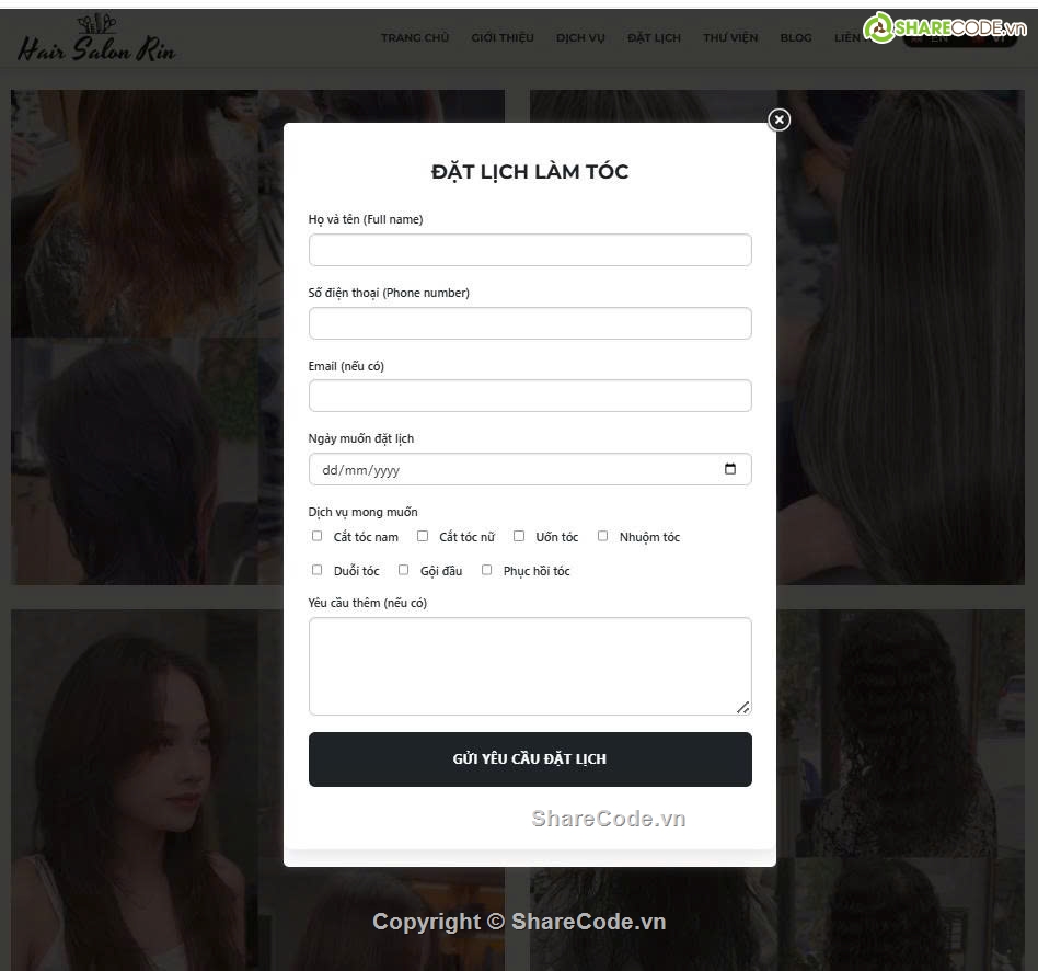 sharecode website,đặt lịch hẹn cắt tóc,cắt tóc tạo kiểu,đặt lịch salon tóc,website salon chuyên nghiệp,Sharecode Website Đặt Lịch Hẹn Cắt Tóc Tạo Kiểu Ch