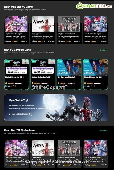 Games,code website game,dịch vụ games,cày thuê games,code web tài khoản game,Sharecode Website Dịch Vụ Tài Khoản Games Cực Xịn