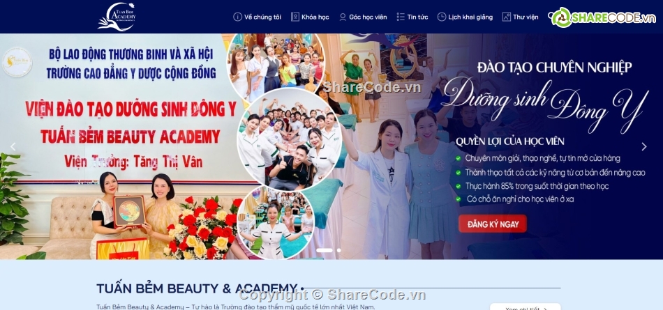 Sharecode web khóa học thẩm mỹ,website khóa học,website khóa học spa,code website khóa học spa,sharecode khóa học spa