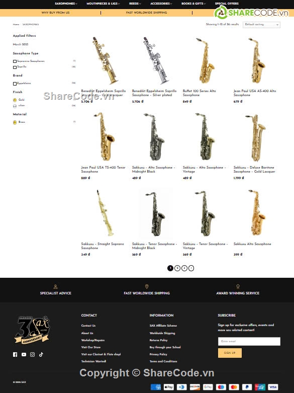 Saxophone,mua bán nhạc cụ,website bán nhạc cụ,sharecode bán Saxophone,bán saxophone,Sharecode website mua bán nhạc cụ Saxophone giá rẻ