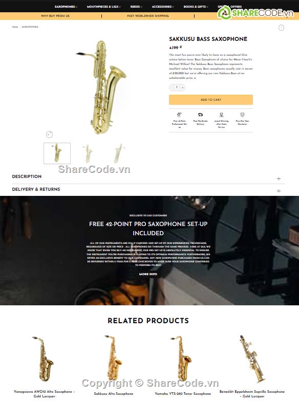 Saxophone,mua bán nhạc cụ,website bán nhạc cụ,sharecode bán Saxophone,bán saxophone,Sharecode website mua bán nhạc cụ Saxophone giá rẻ