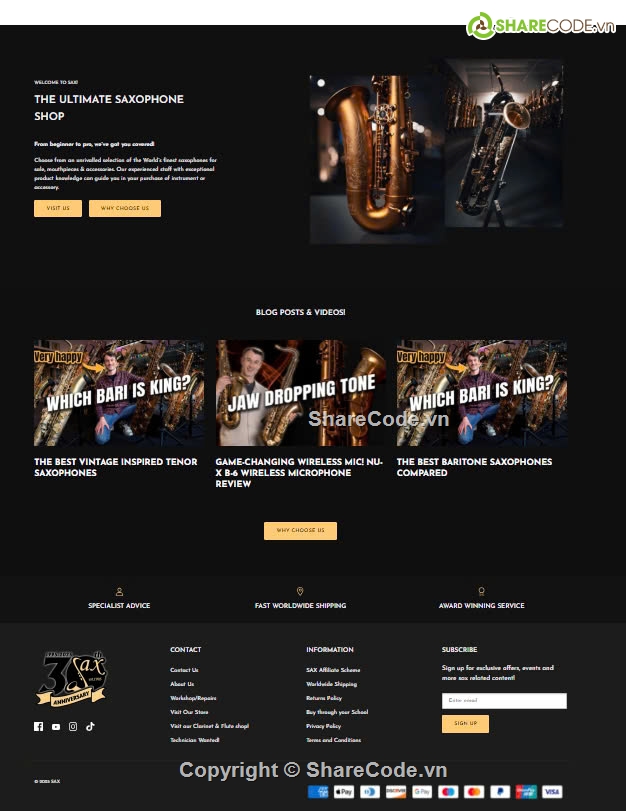 Saxophone,mua bán nhạc cụ,website bán nhạc cụ,sharecode bán Saxophone,bán saxophone,Sharecode website mua bán nhạc cụ Saxophone giá rẻ