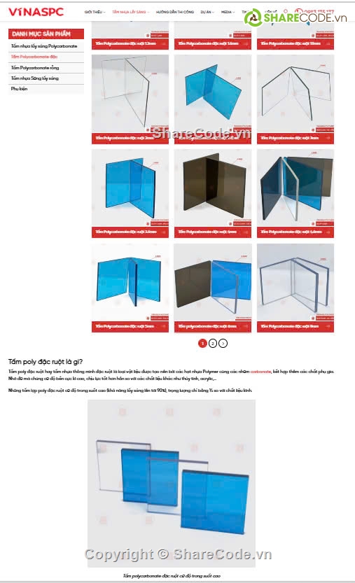 Polycarbonate,tấm nhựa,VINASPC,Sharecode Website mua bán Tấm nhựa Polycarbonate g