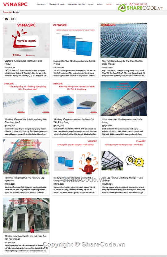 Polycarbonate,tấm nhựa,VINASPC,Sharecode Website mua bán Tấm nhựa Polycarbonate g