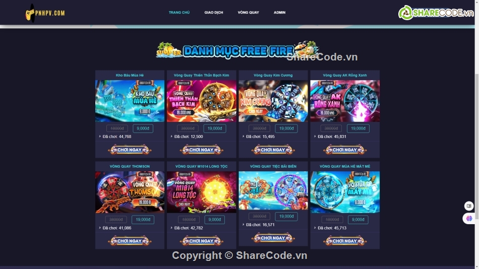 Code web,shop game,vong quay kim cuong,vong quay freefire,shop freefire,shop lien quan