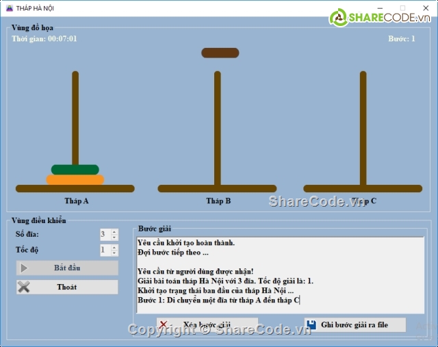 Tháp Hà Nội,Giải bài toán tháp Hà Nội,Bài toán tháp Hà Nội,C# tháp hà nội