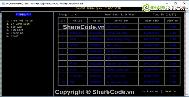 quản lý học sinh,quản lý sinh viên,quản lý học viên,code quản lý sinh viên