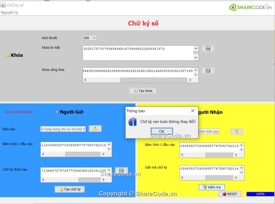 chữ ký số,thuật toán rsa,chữ ký điện tử,an toàn thông tin,Code phần mềm quản lý