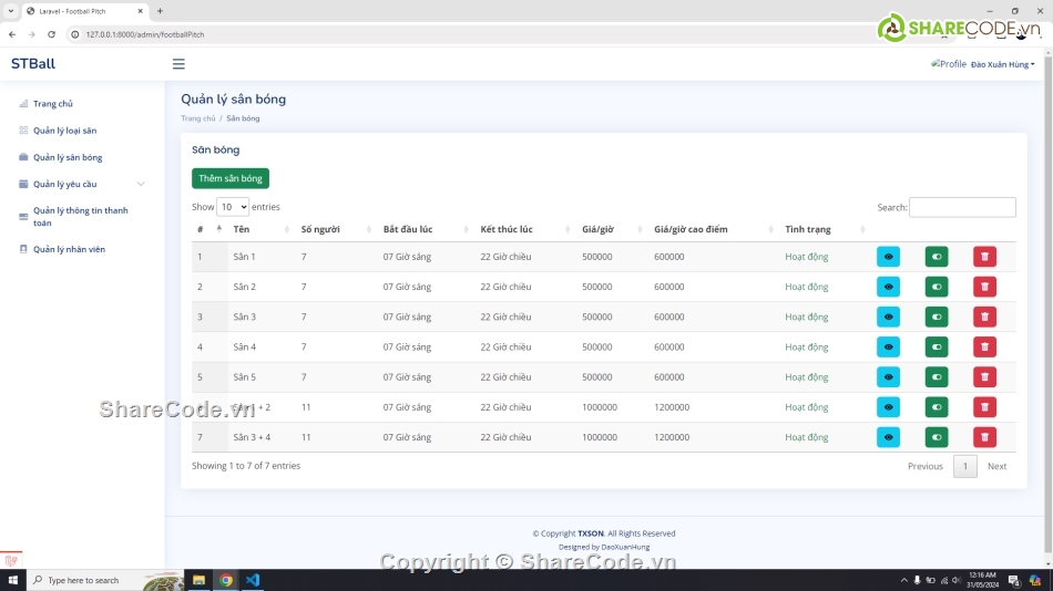 code PHP giao diện đẹp,đồ án tốt nghiệp quản lý cho thuê sân bóng php,source code quản lý cho thuê sân bóng php laravel,quản lý sân bóng,cho thuê sân bóng,quản lý sân bóng đá php