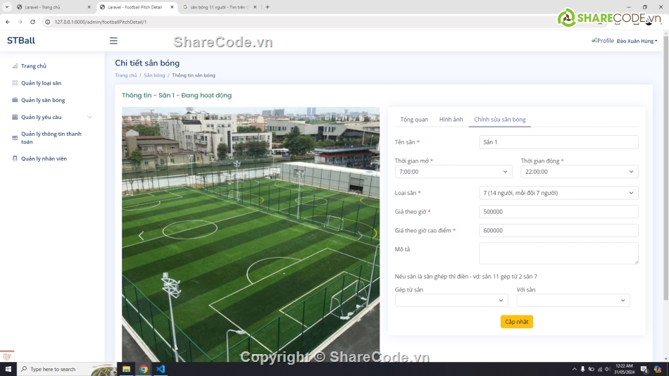 code PHP giao diện đẹp,đồ án tốt nghiệp quản lý cho thuê sân bóng php,source code quản lý cho thuê sân bóng php laravel,quản lý sân bóng,cho thuê sân bóng,quản lý sân bóng đá php