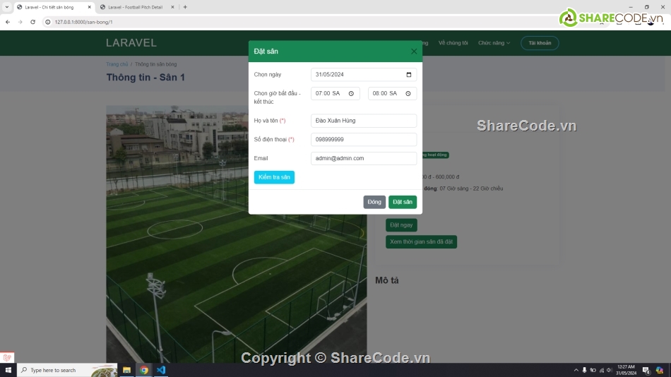 code PHP giao diện đẹp,đồ án tốt nghiệp quản lý cho thuê sân bóng php,source code quản lý cho thuê sân bóng php laravel,quản lý sân bóng,cho thuê sân bóng,quản lý sân bóng đá php