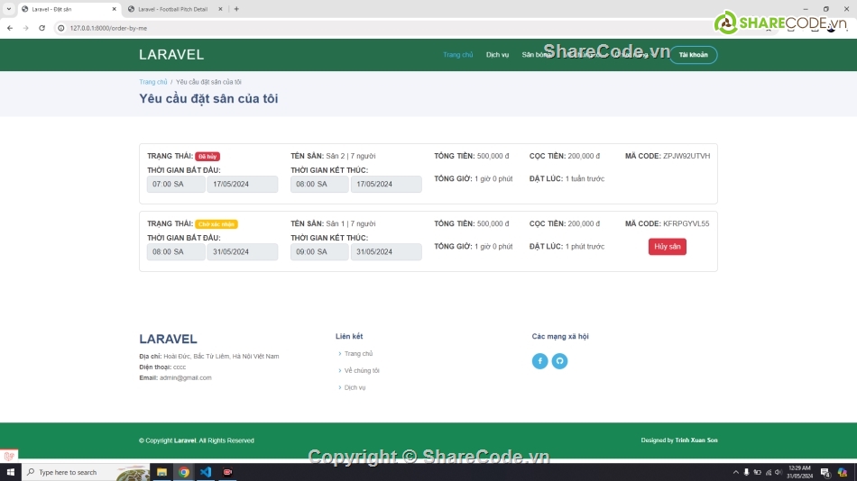 code PHP giao diện đẹp,đồ án tốt nghiệp quản lý cho thuê sân bóng php,source code quản lý cho thuê sân bóng php laravel,quản lý sân bóng,cho thuê sân bóng,quản lý sân bóng đá php