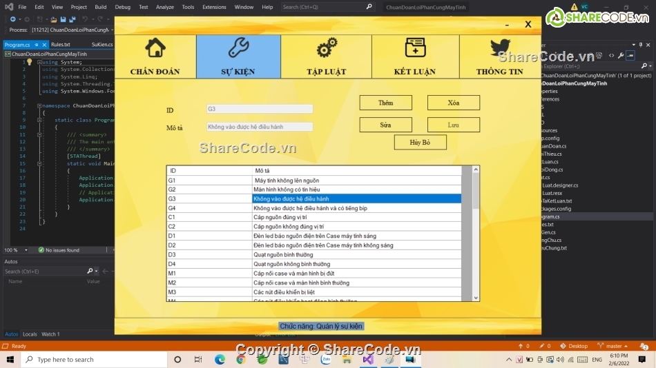 winform c#,C# hệ chuyên gia,C# chẩn đoán máy tính,C# sửa chữa máy tính