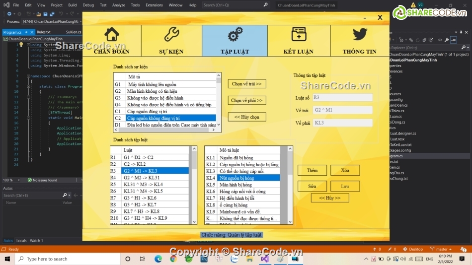 winform c#,C# hệ chuyên gia,C# chẩn đoán máy tính,C# sửa chữa máy tính