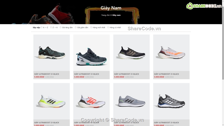 shop bán giày,html css giao diện bán giày,bootstrap giao diện bán giày đẹp.