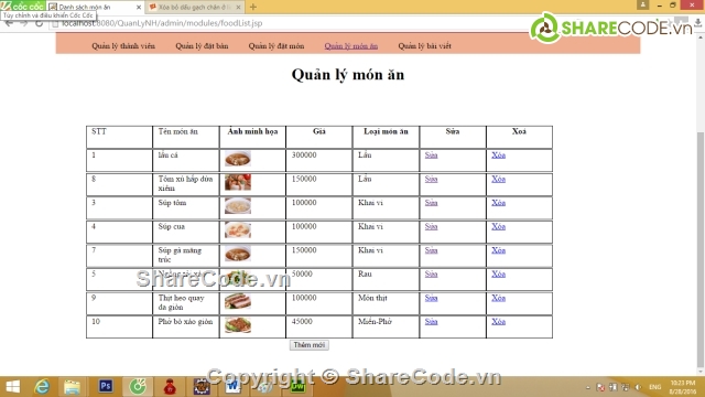 Website quản lý,website bán hàng,đồ án java,website món ăn,website quản lý nhà hàng,website nhà hàng